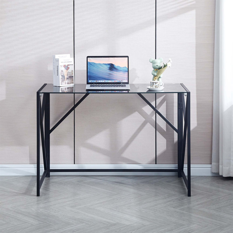 17 Stories Rumill Tempered Glass Computer Desk Laptop Desk PC Laptop Table With Metal Frame Writting Desk Wayfair